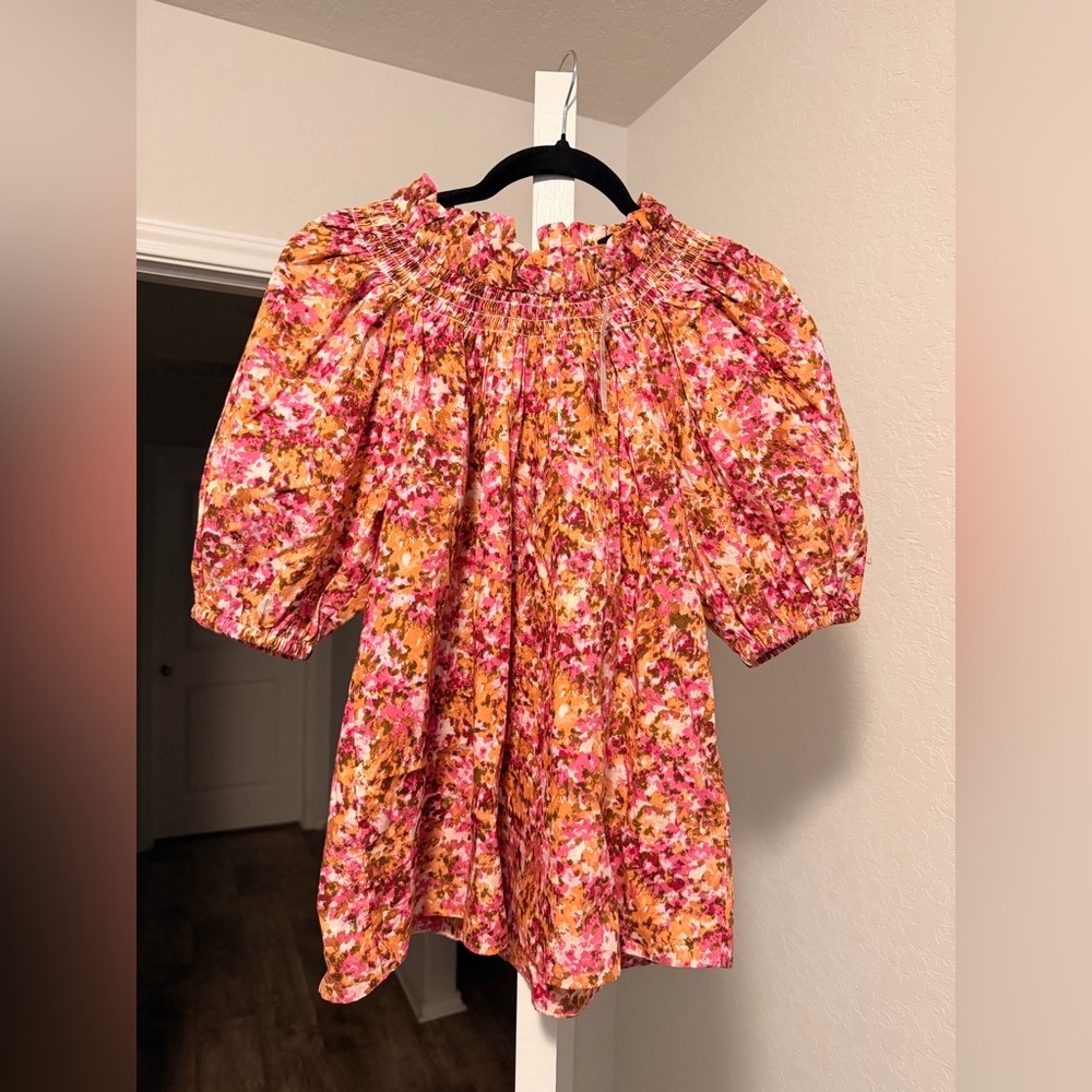 J.crew Smocked Neck Puff Sleeve Blouse